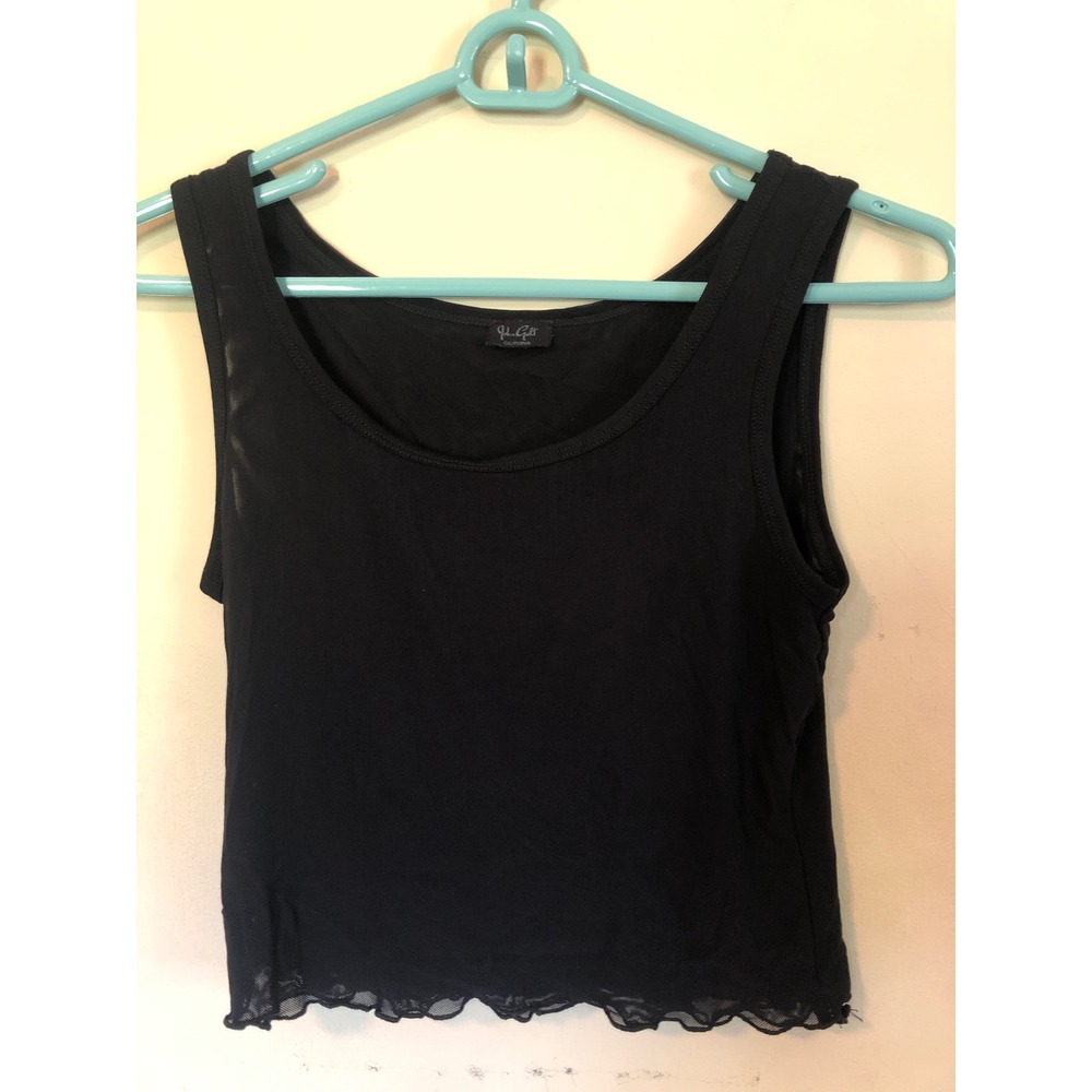 John Galt Brandy Melville Mesh Tank Top Black Scoop Neck Lettuce Edge Crop Top